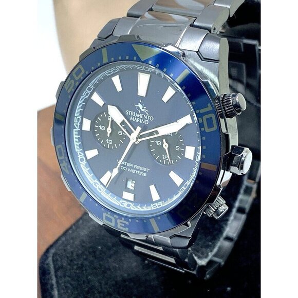 Strumento Marino Men's Watch SM135 Skipper Quartz Blue Dial Black Gunmet… - Picture 1 of 15